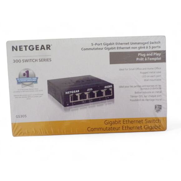 Netgear 300 Switch Series GS305 Plug and Play 5 Port Gigabit Ethernet Unmanaged - Picture 1 of 2